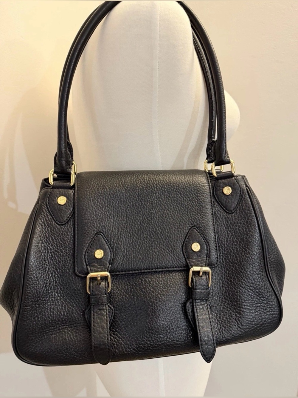 Brooks Brothers Black Pebbled
Lambskin Leather Equestrian Satchel - Vintage